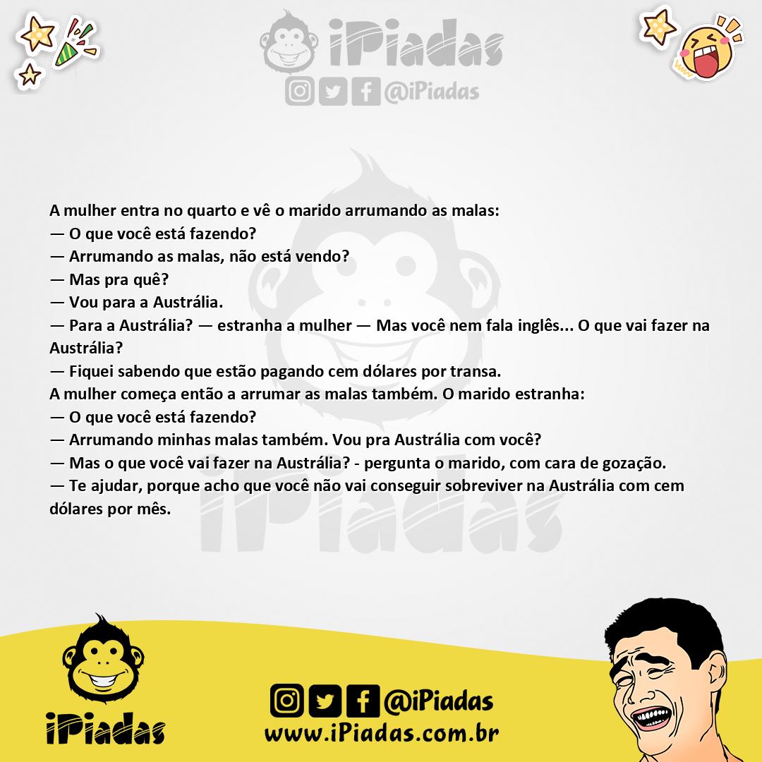 Ilustração da piada Mudando para a Austrália no iPiadas