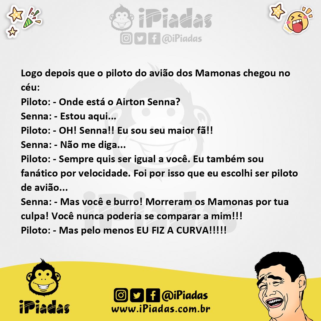 Ilustração da piada Senna x Pilotos do Mamonas no iPiadas