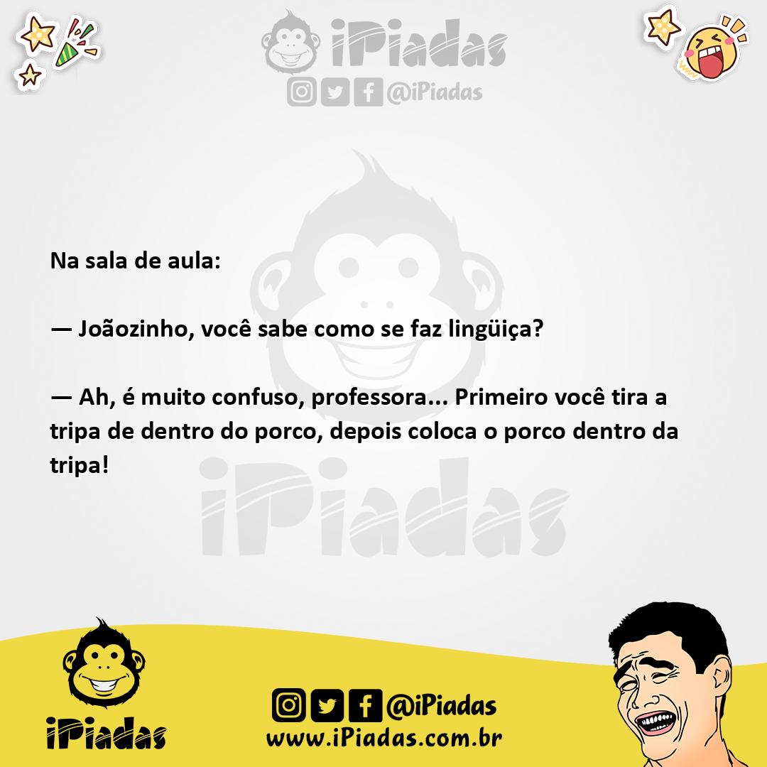 Ilustração da piada Como fazer linguiça? no iPiadas