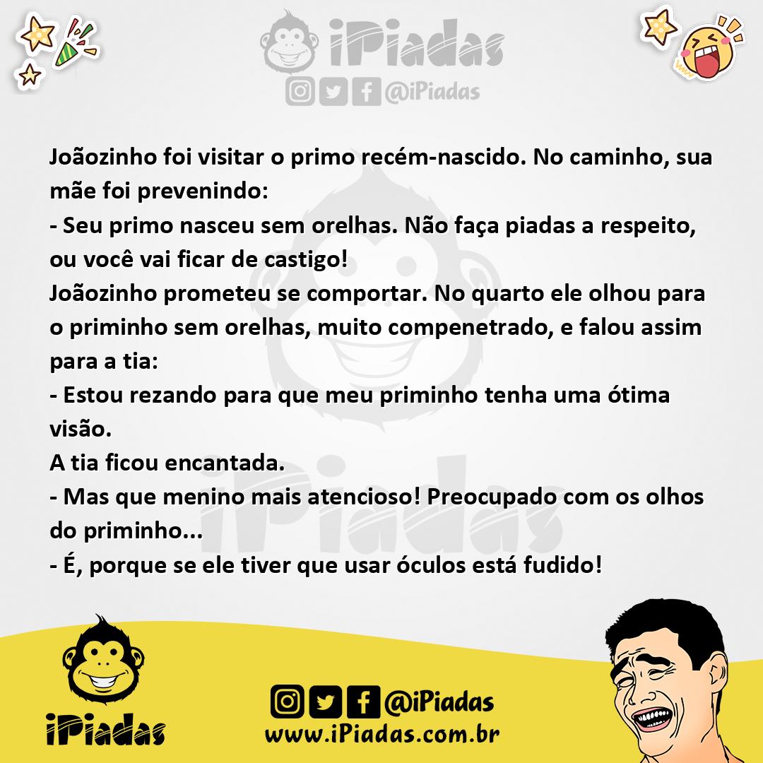 Ilustração da piada Joãozinho visitando seu primo no iPiadas