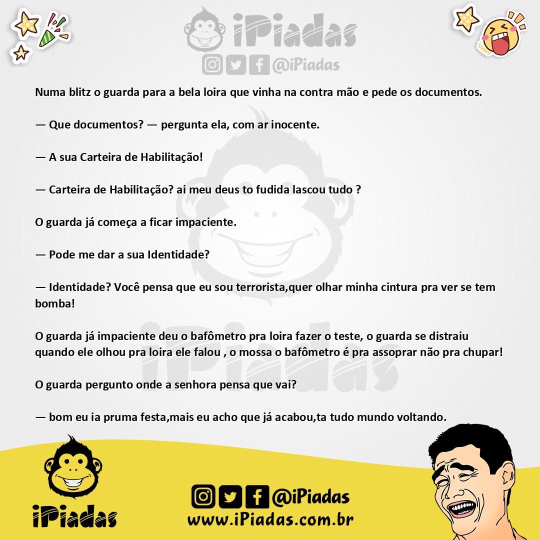 Ilustração da piada A Loira numa Blitz no iPiadas