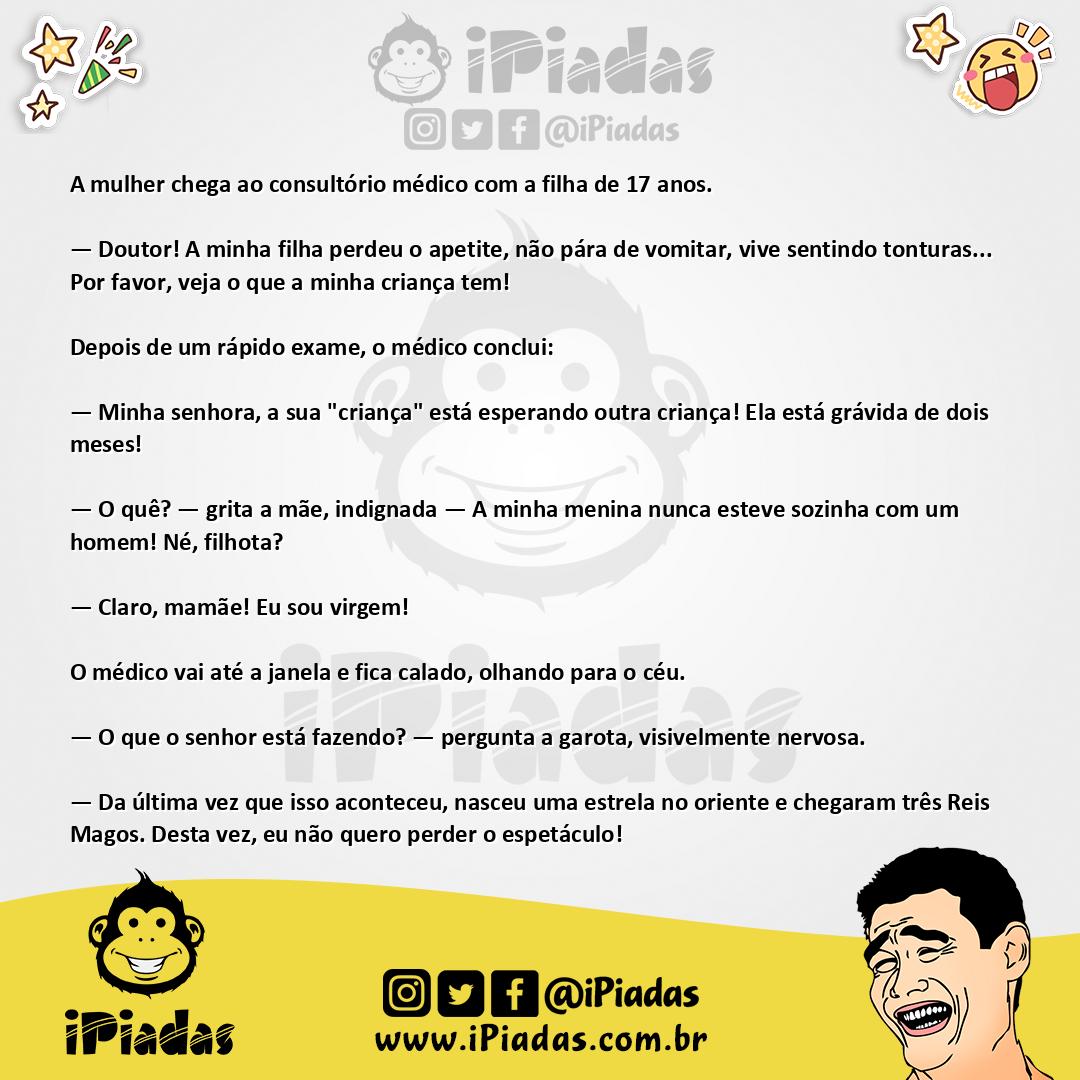 Ilustração da piada Gravidez inexplicada no iPiadas