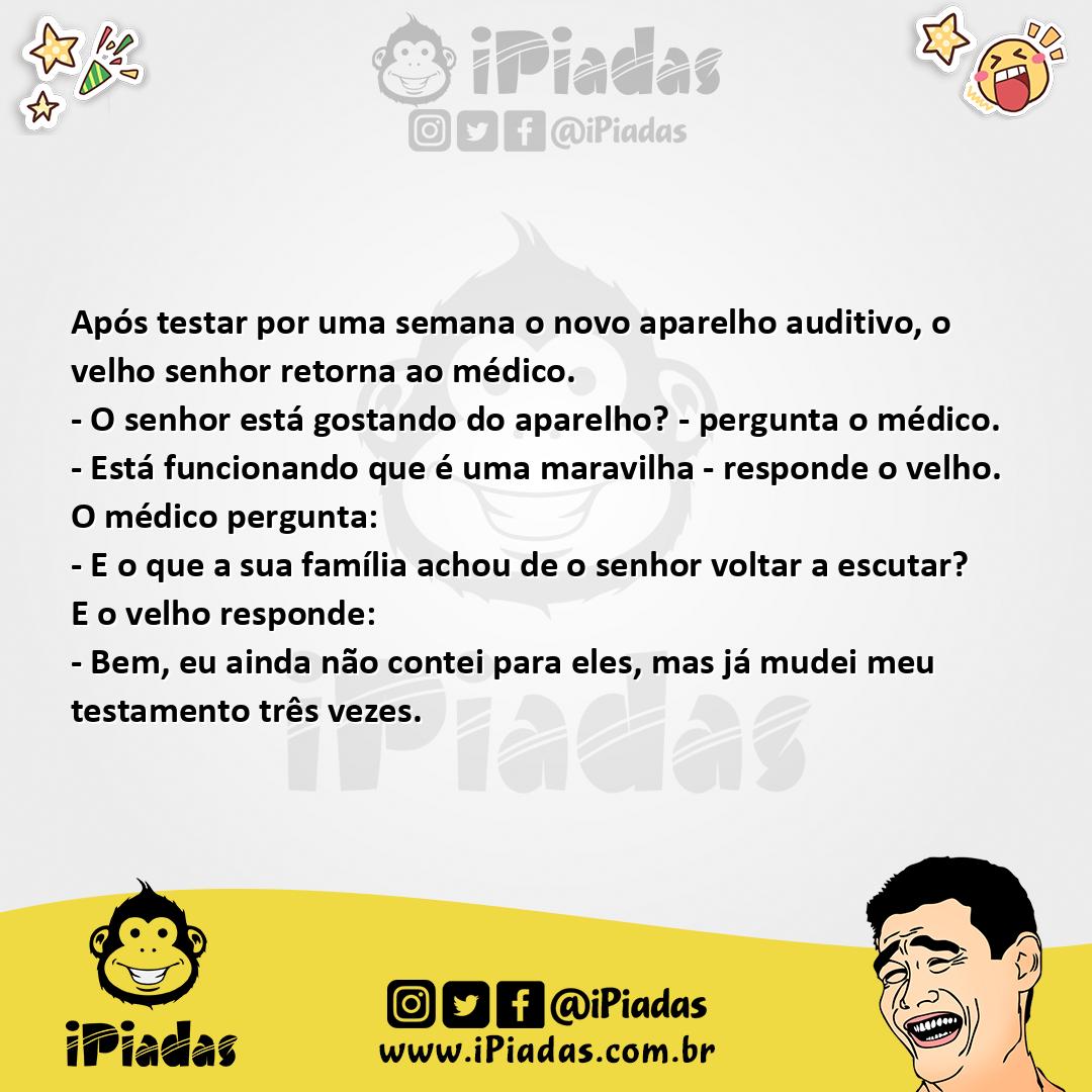 Ilustração da piada Novo Aparelho Auditivo no iPiadas