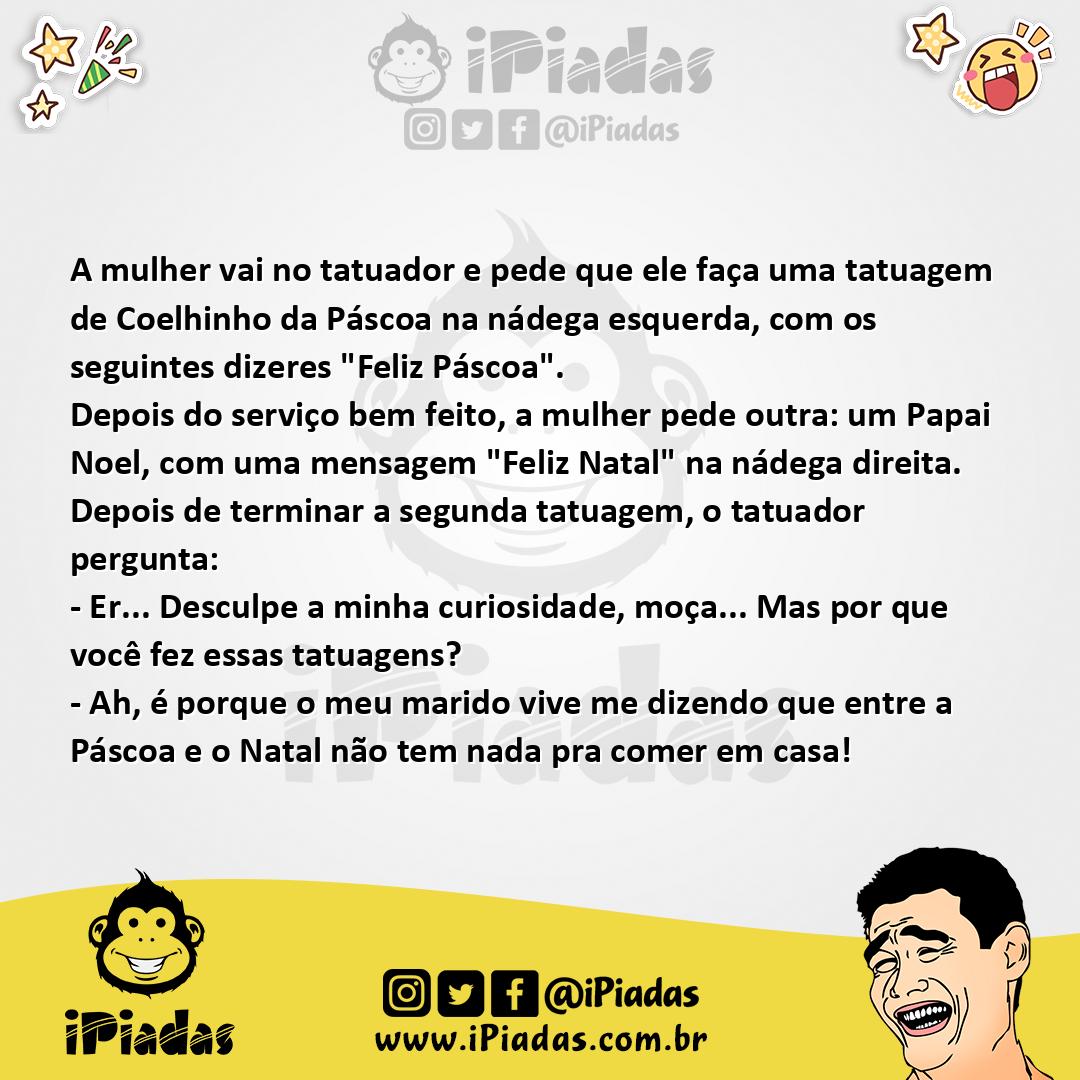 Ilustração da piada A mulher vai no tatuador e pede que ele faça no iPiadas