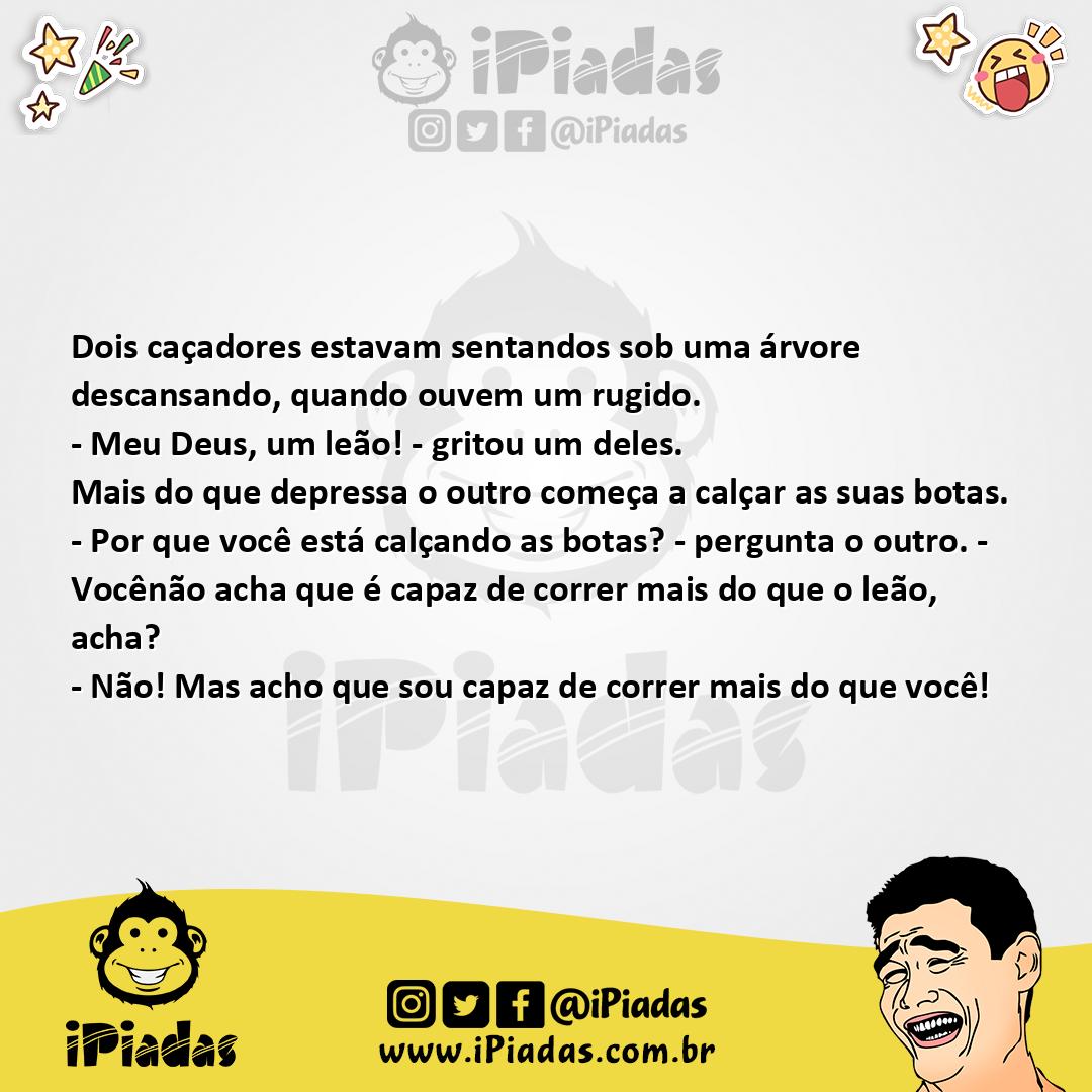 Ilustração da piada Caçadores e o leão no iPiadas