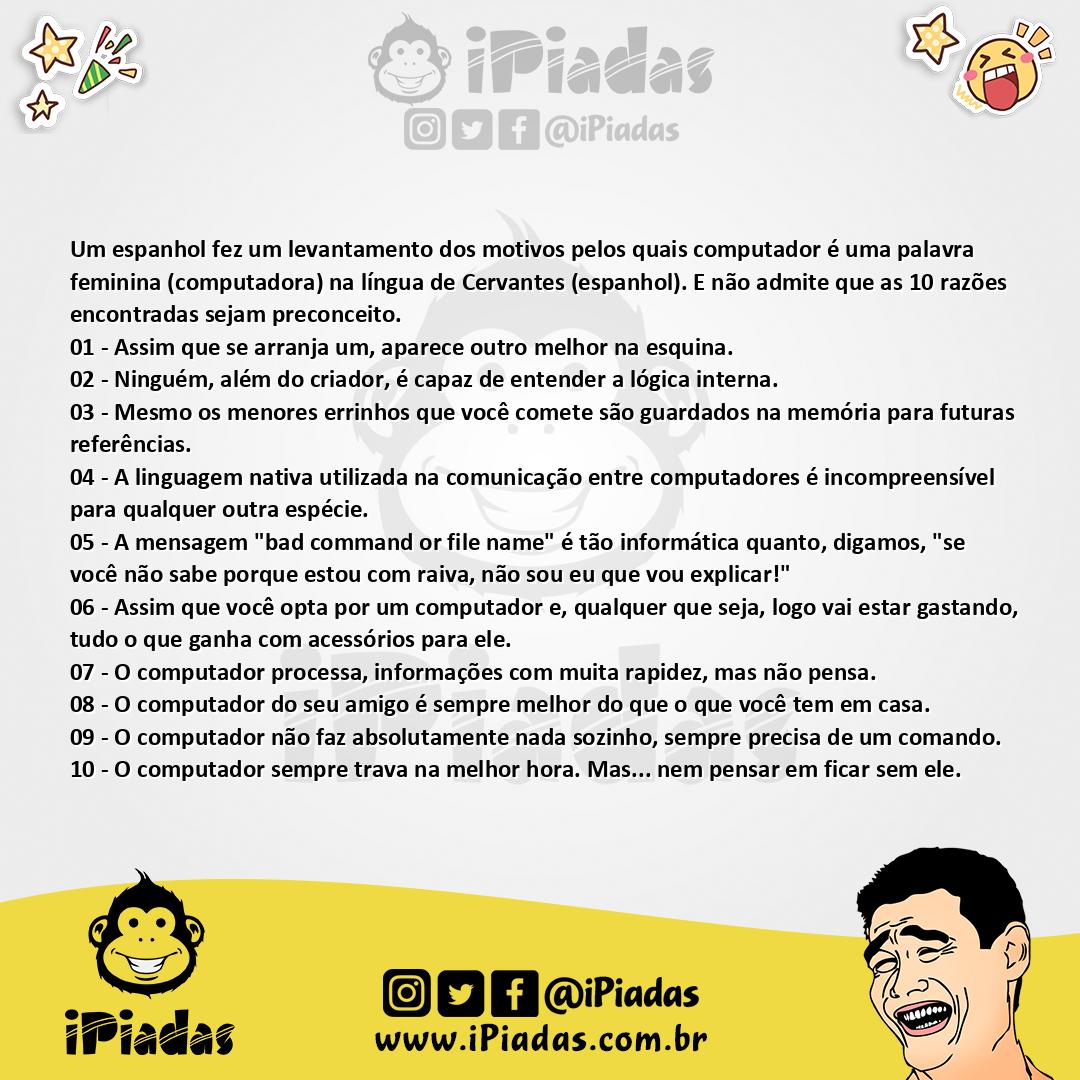Ilustração da piada Computador é palavra feminina no iPiadas