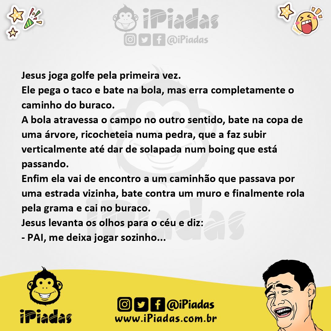 Ilustração da piada Jesus jogando golfe no iPiadas