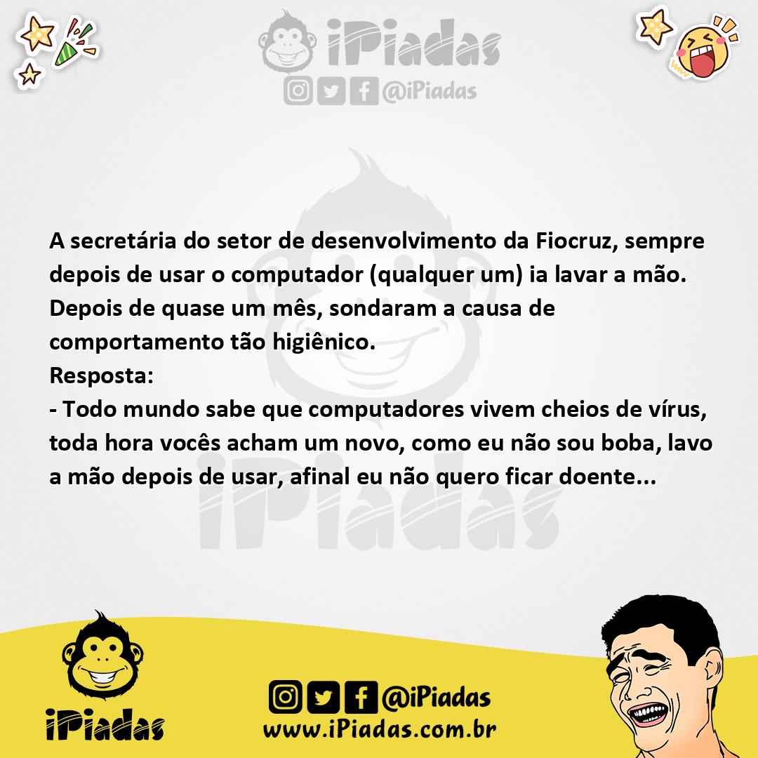 Ilustração da piada Lavar a mão depois de usar o PC no iPiadas