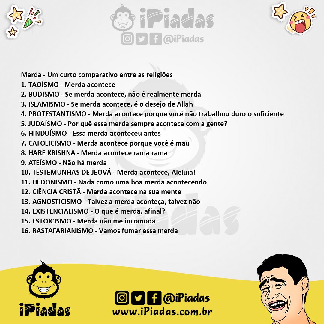 Ilustração da piada Merda - Comparativo de religiões no iPiadas