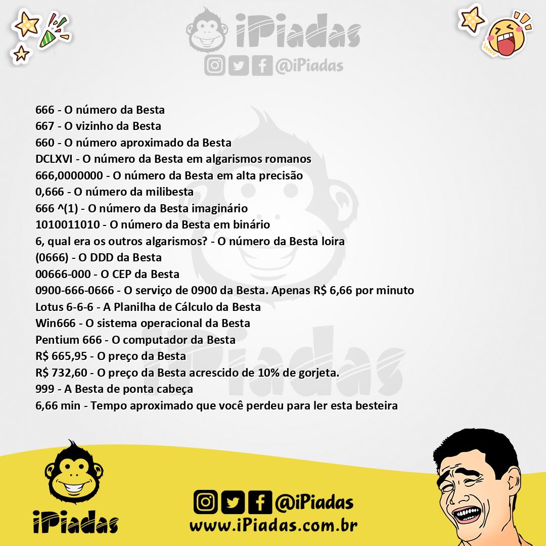 Ilustração da piada Os Números Da Besta no iPiadas
