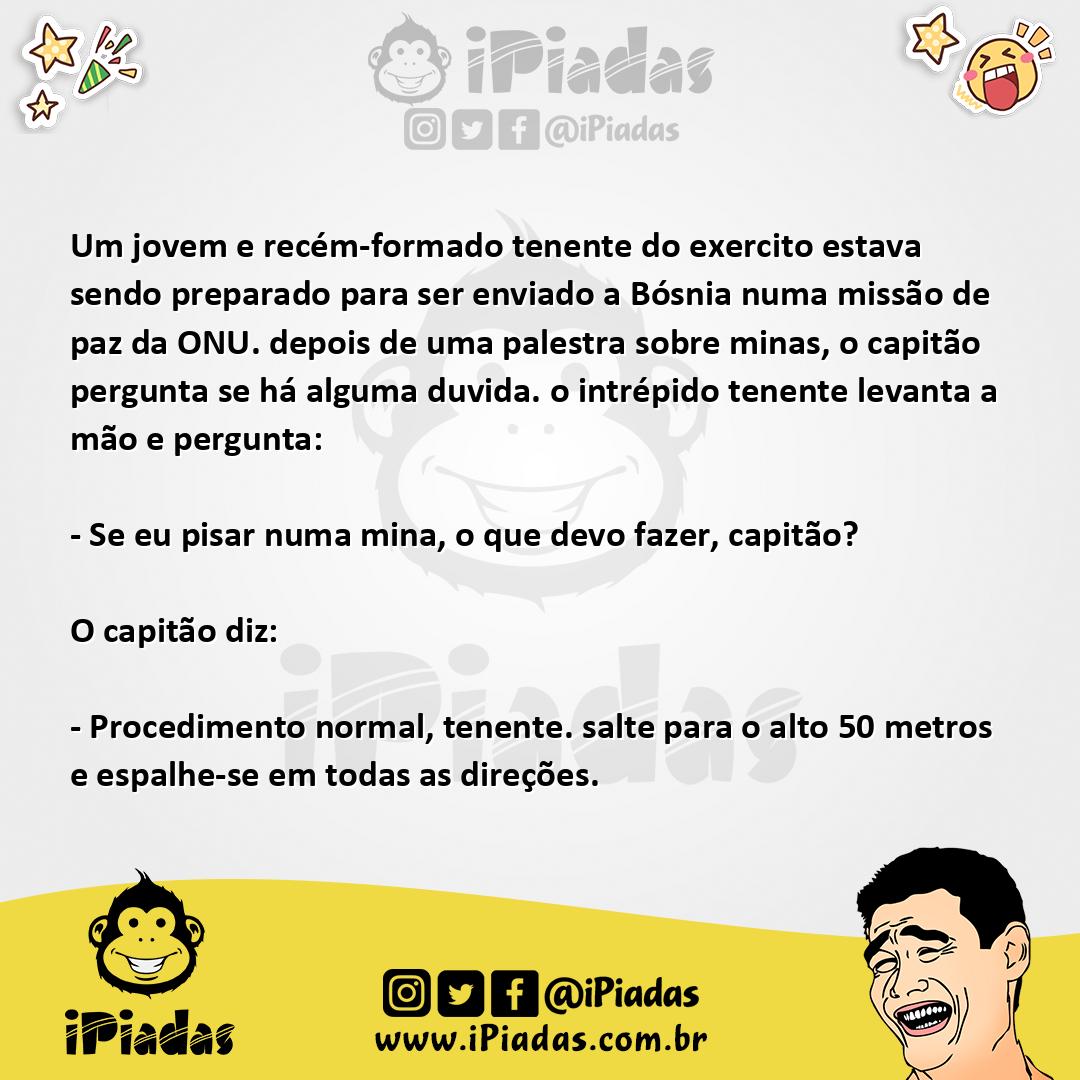 Ilustração da piada Recém-formado tenente do exercito no iPiadas