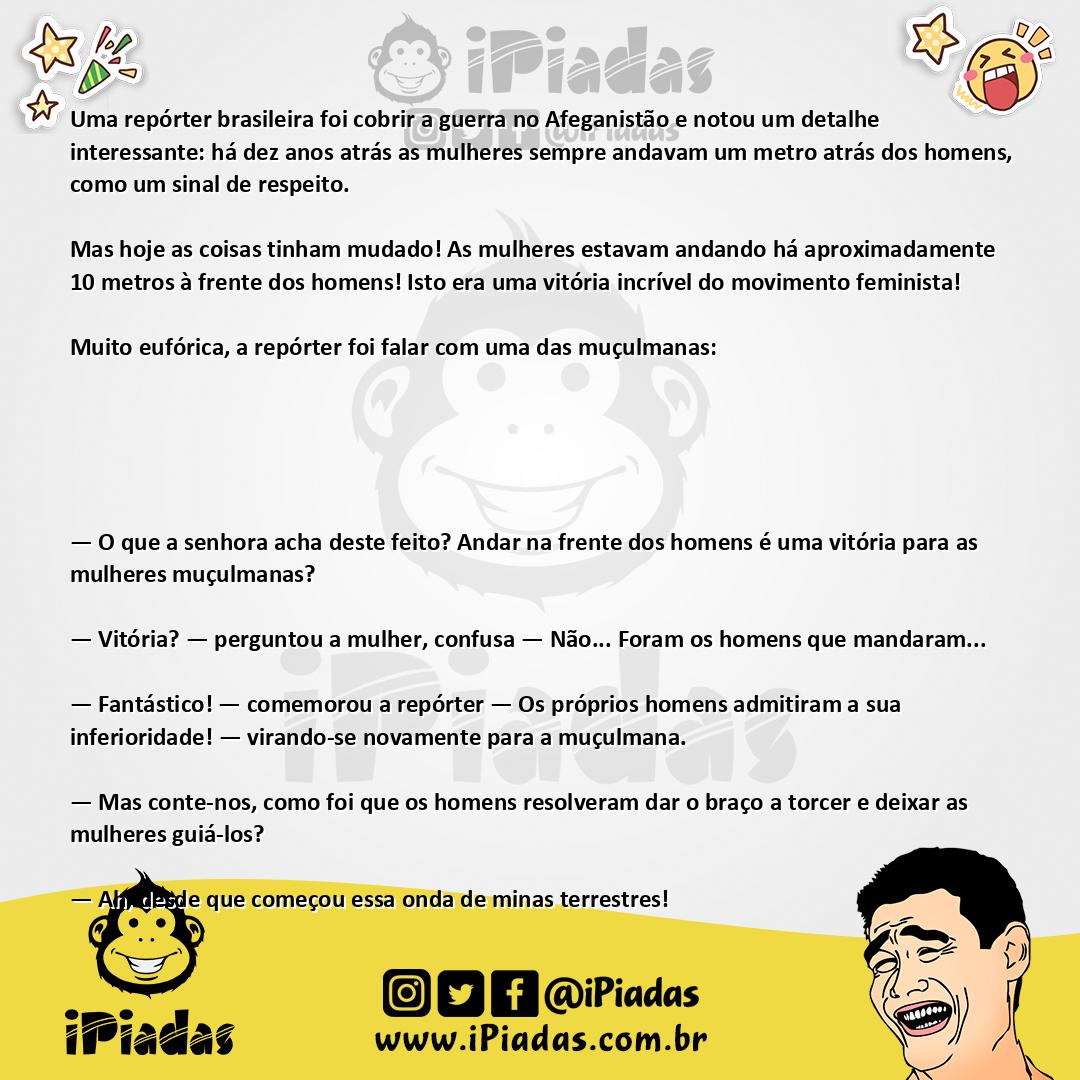 Ilustração da piada Repórter feminista no iPiadas