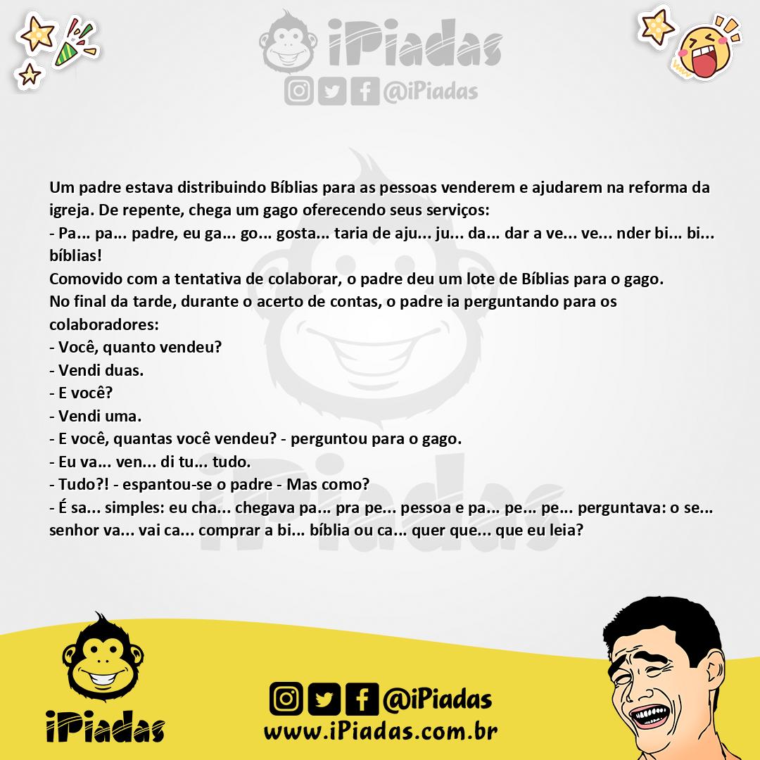 Ilustração da piada Vendendo biblias no iPiadas