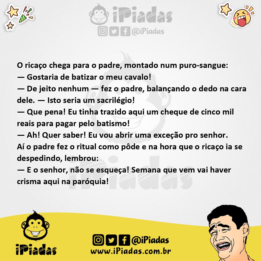 Ilustração da piada Batismo do Cavalo no iPiadas