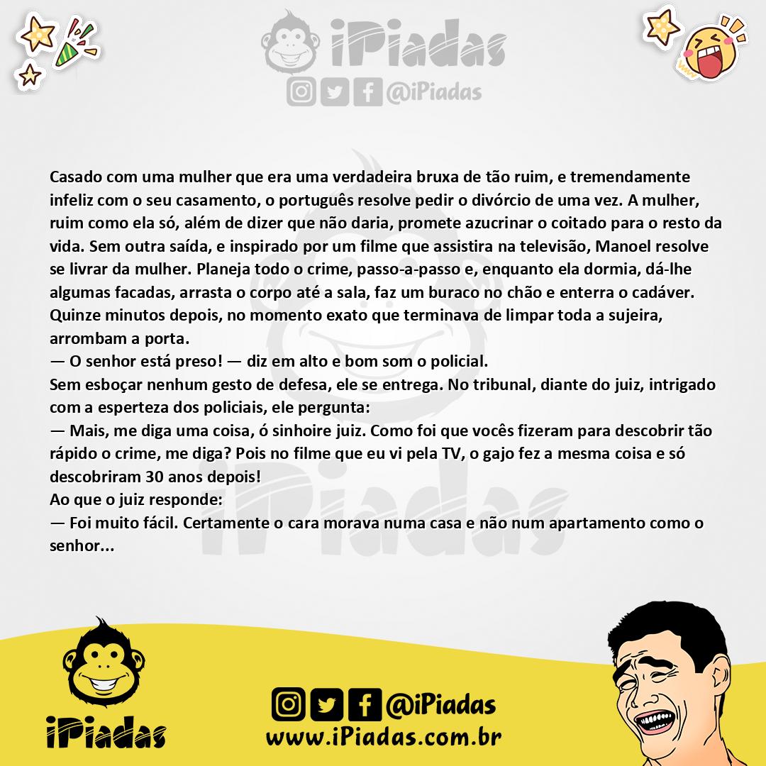 Ilustração da piada O Crime do Português no iPiadas
