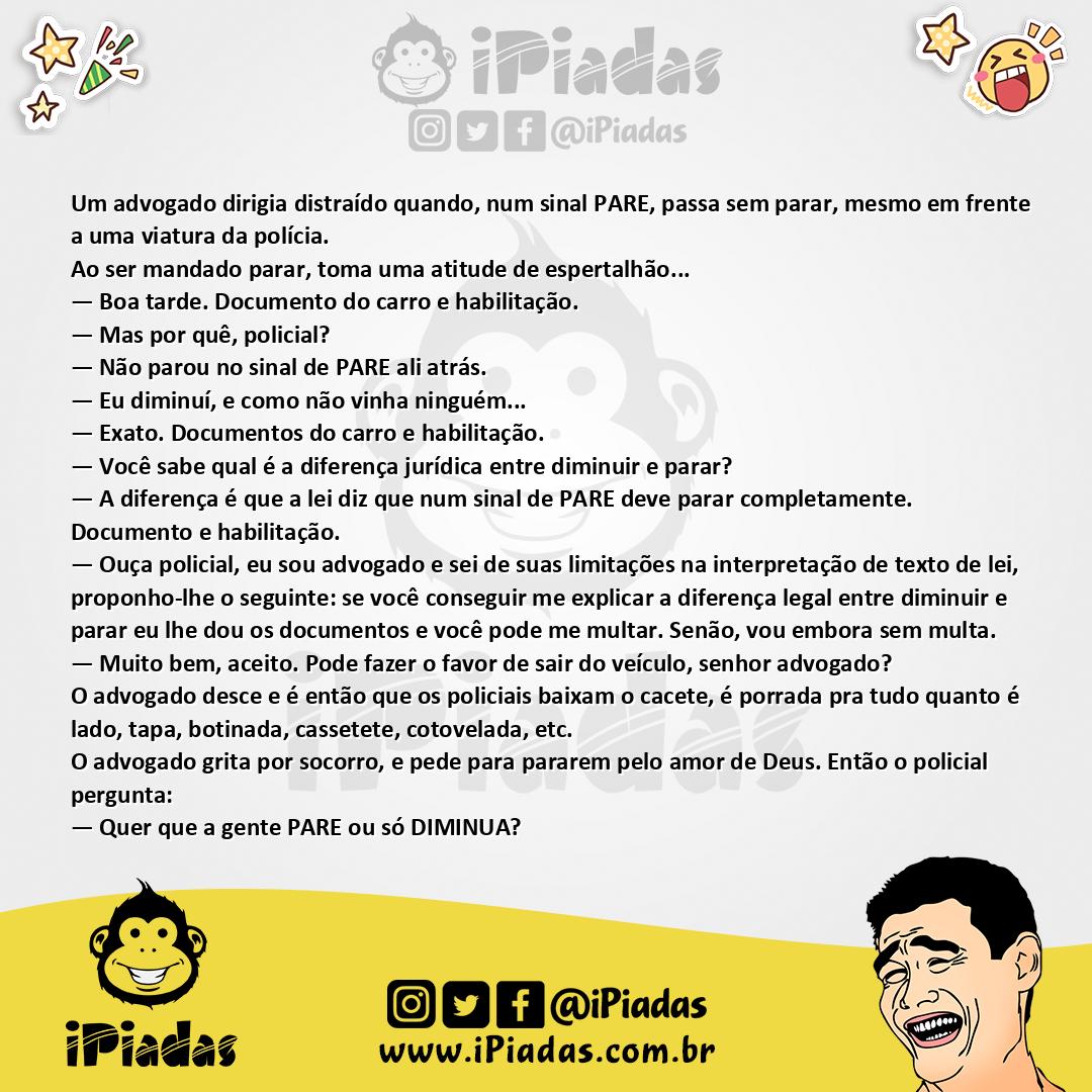 Ilustração da piada Parar ou Diminuir no iPiadas