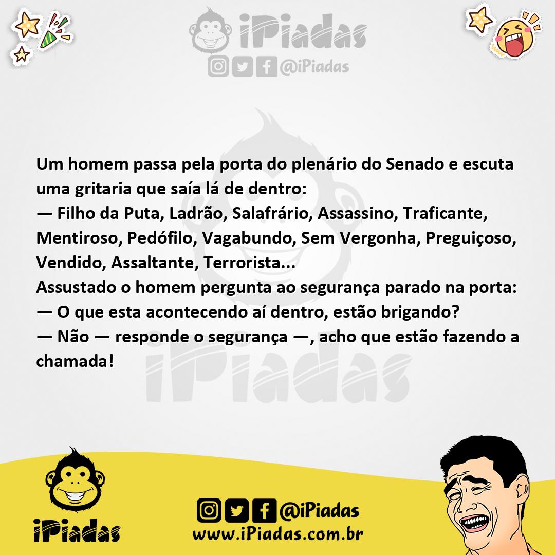 Ilustração da piada Gritaria no Senado no iPiadas