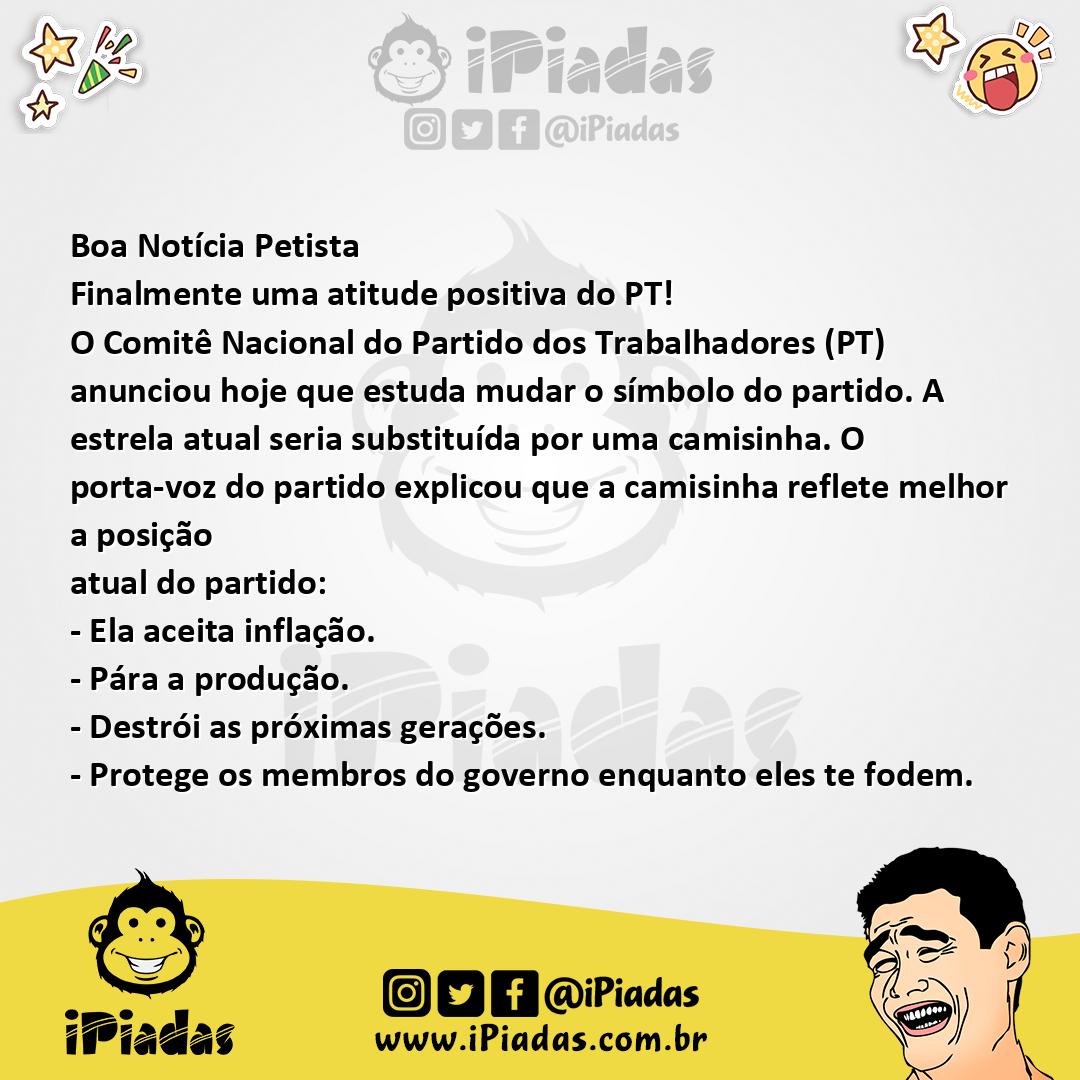 Ilustração da piada PT muda a bandeira no iPiadas