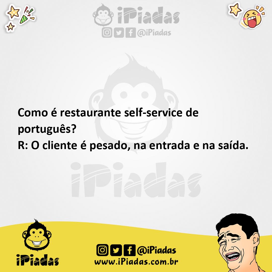 Ilustração da piada O português e o restaurante self-service no iPiadas