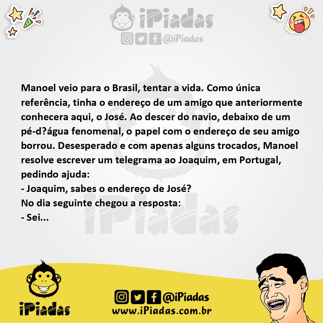 Ilustração da piada Português Chegando Ao Brasil no iPiadas