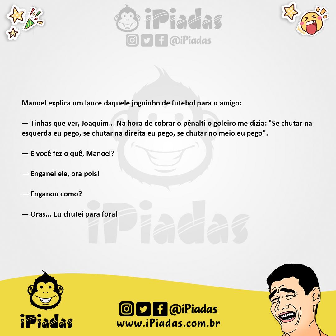 Ilustração da piada Português enganando o goleiro no iPiadas